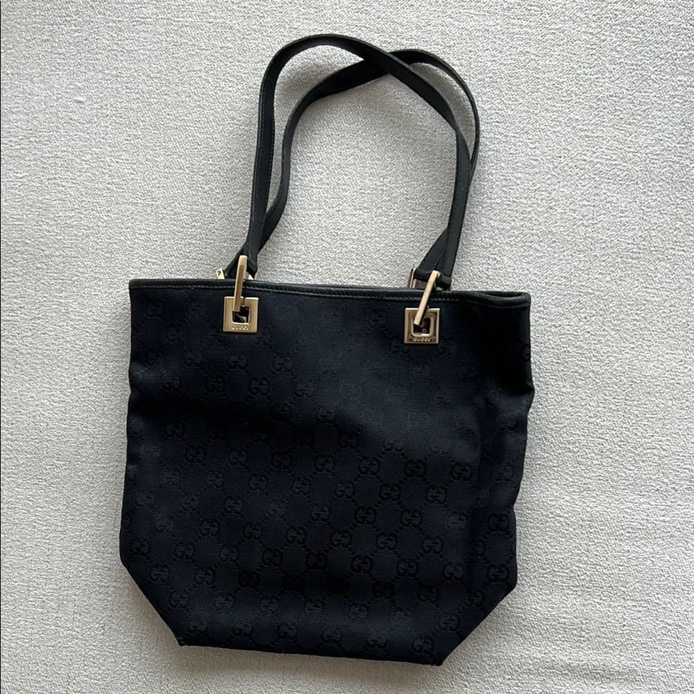 Gucci GG Canvas Bucket Tote in Black with Gold-tone Hardware VTG